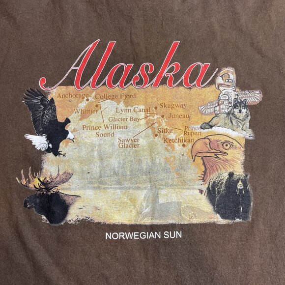 VTG Y2K Norwegian Cruise Line T shirt Mens M Alaska Brown Animal Wildlife - Picture 15 of 15